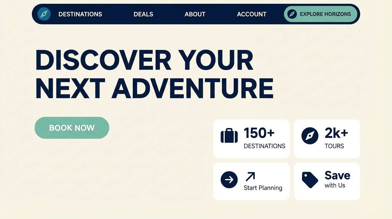 travel landing hero ui in midnight blue color scheme