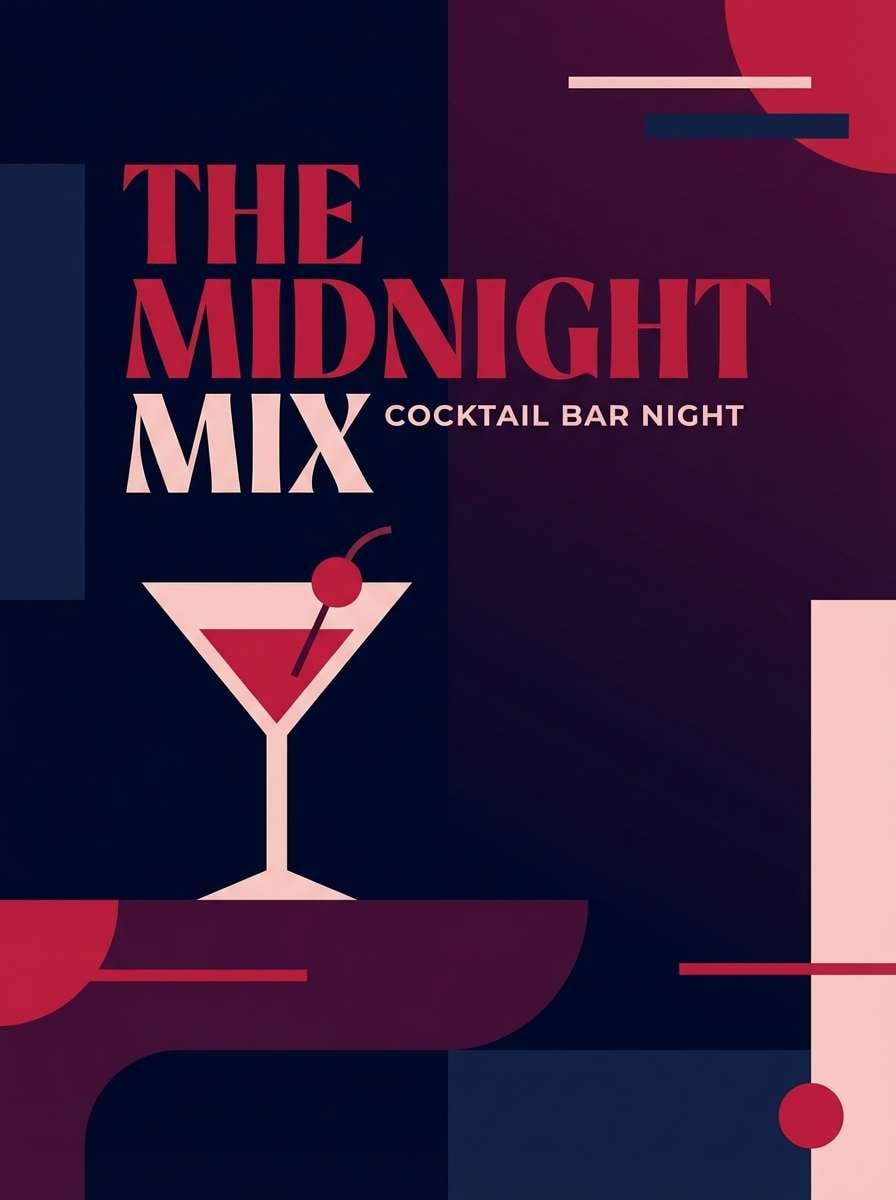 cocktail night poster in a midnight blue color scheme