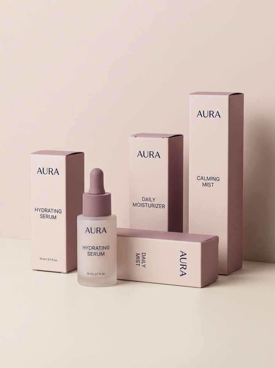 beauty packaging set in midnight blue tone