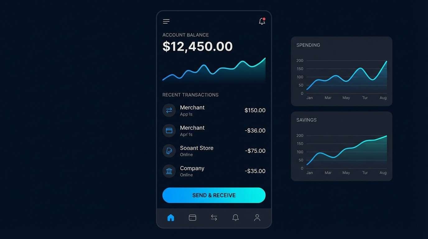 fintech dark mode ui using midnight blue color palette