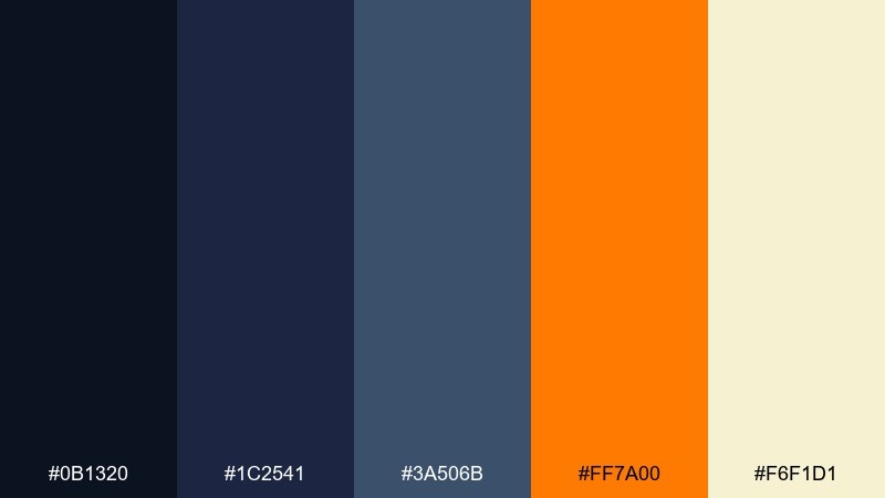 midnight bonfire color palette with hex codes