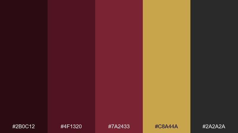 midnight brass maroon gold color palette with hex codes