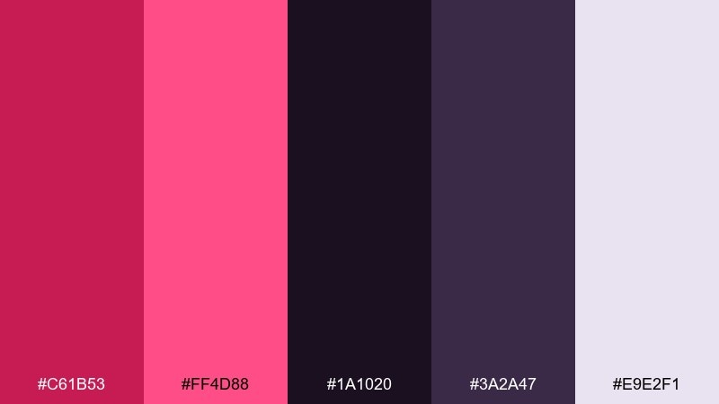 midnight cerise color palette with hex codes