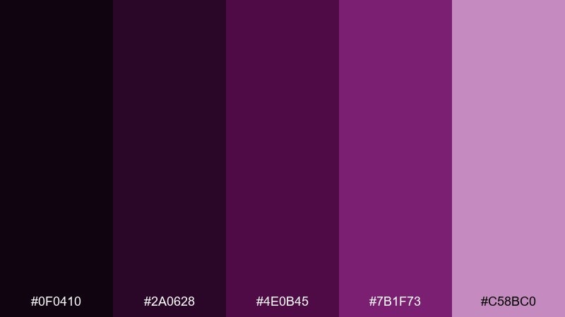 midnight dahlia red violet color palette with hex codes
