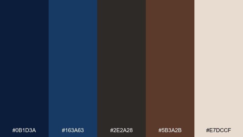 midnight espresso blue dark brown color palette with hex codes
