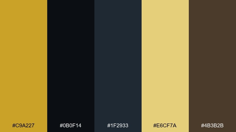 midnight gold color palette with hex codes