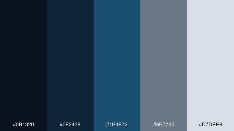 midnight harbor black blue gray color palette with hex codes