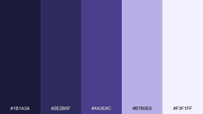 midnight iris indigo blue color palette with hex codes