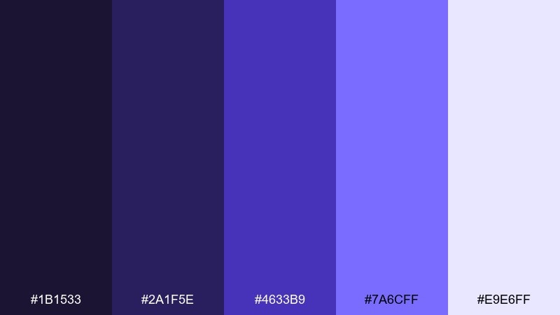 midnight iris violet blue color palette with hex codes