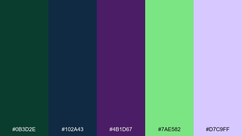 midnight lotus green blue purple color palette with hex codes
