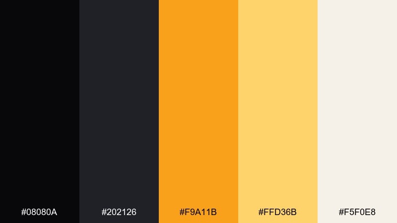midnight marigold color palette with hex codes
