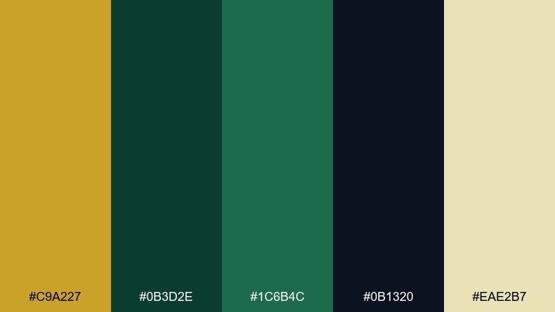 midnight moss gold color palette with hex codes