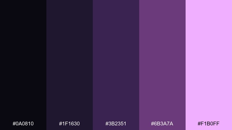 midnight orchid black hole color palette with hex codes