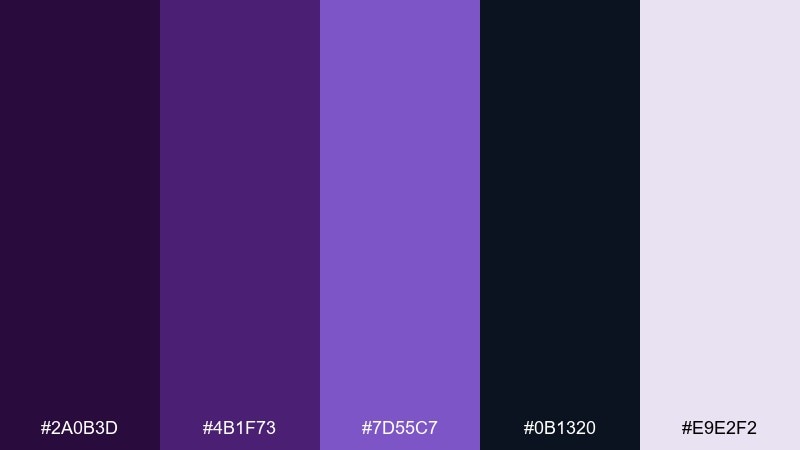 midnight orchid royal purple color palette with hex codes