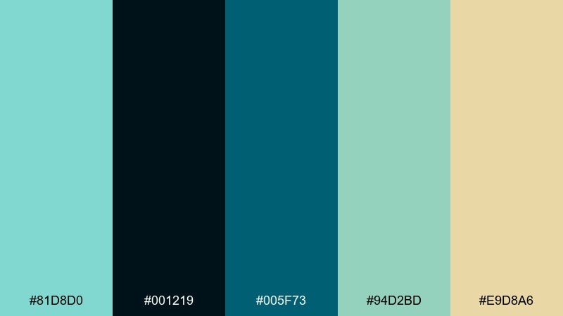 midnight pool tiffany blue color palette with hex codes