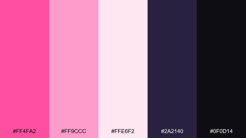 midnight rose contrast candy pink color palette with hex codes