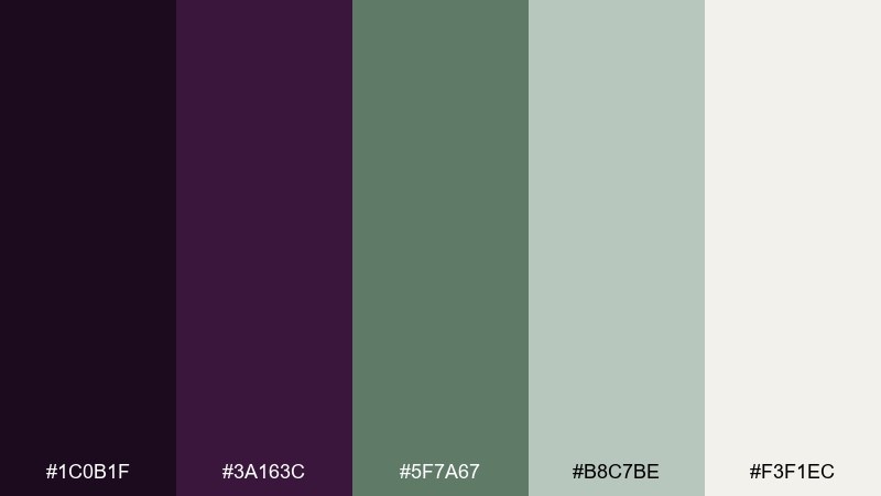 midnight sage contrast eggplant color palette with hex codes