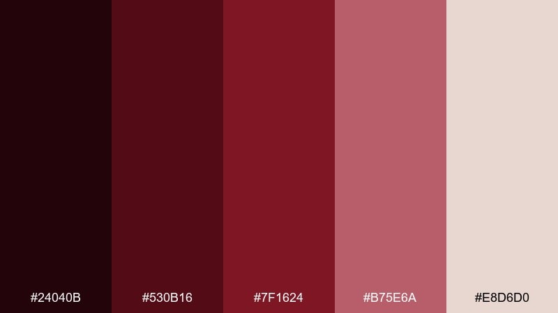midnight sangria burgundy dark red color palette with hex codes