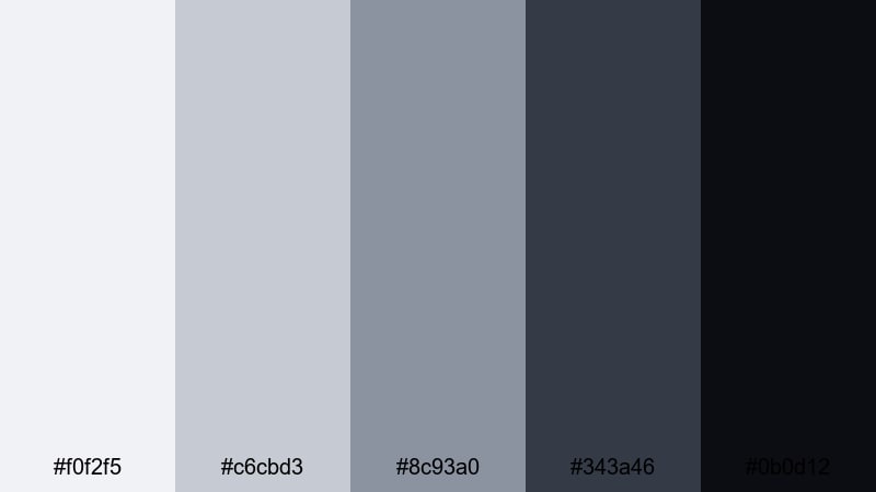 midnight silver color palette with hex codes
