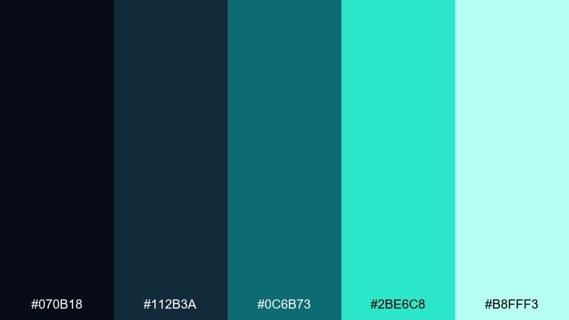 midnight teal ribbon aurora borealis color palette with hex codes
