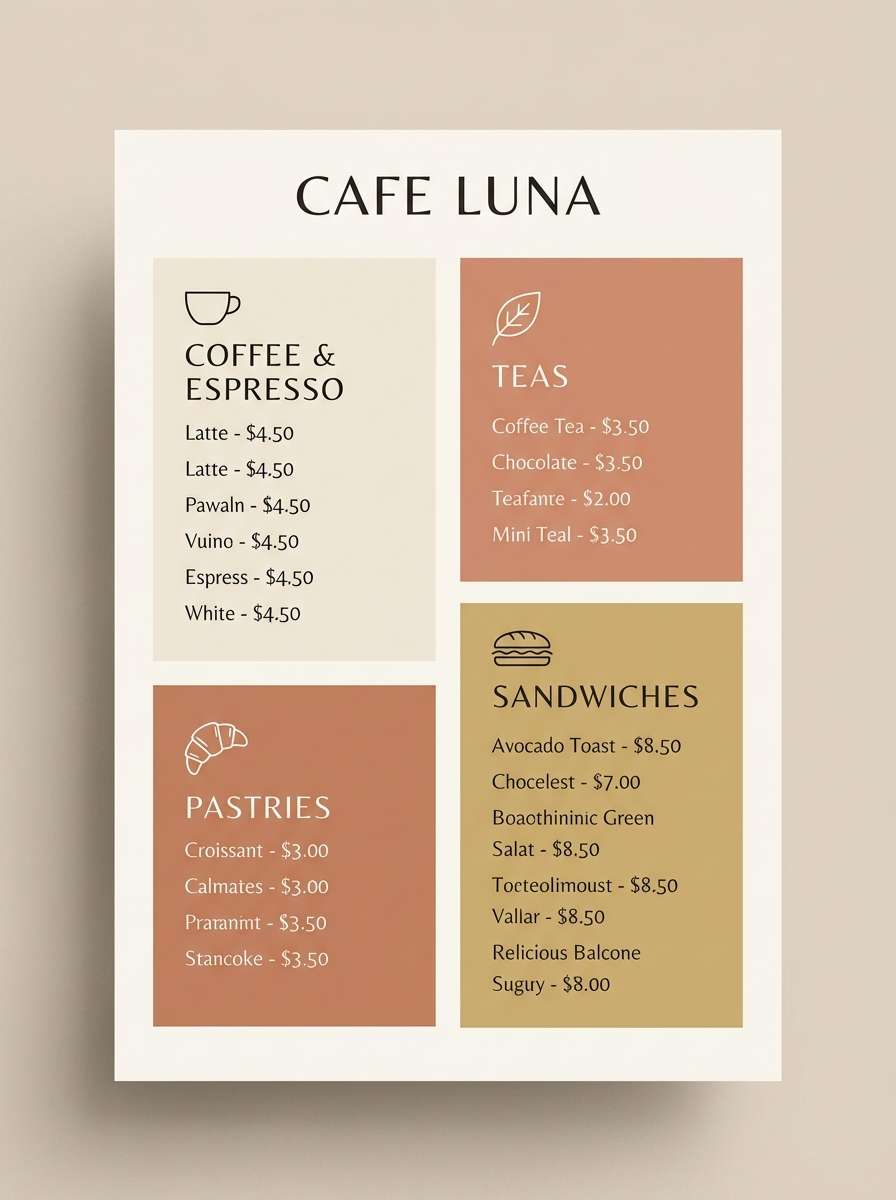 warm neutral cafe menu