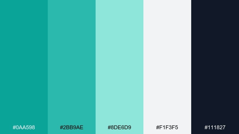 minimal editorial green turquoise color palette with hex codes