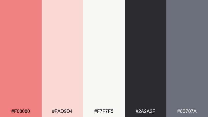 minimal ink and coral light coral color palette with hex codes