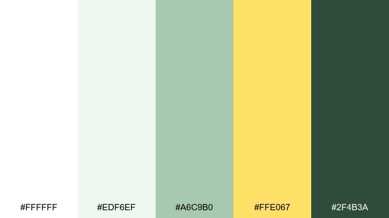 minimal matcha white green yellow color palette with hex codes