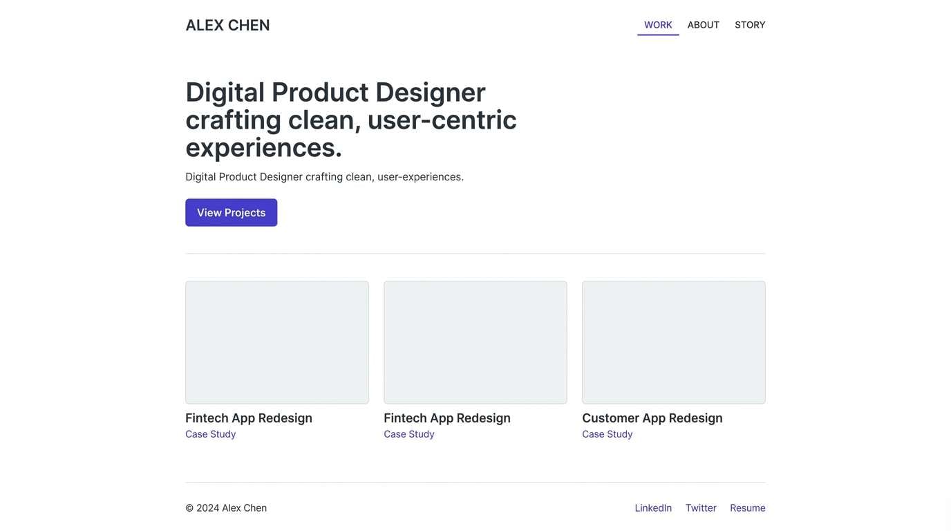 minimal portfolio ui using royal purple color combinations