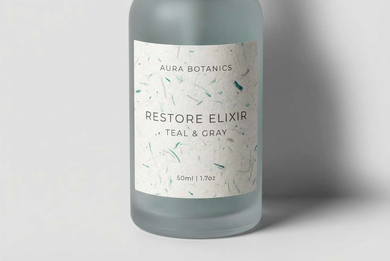 teal gray product label