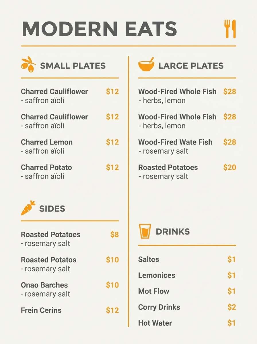 minimal restaurant menu