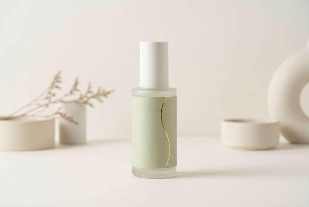 minimal skincare label closeup