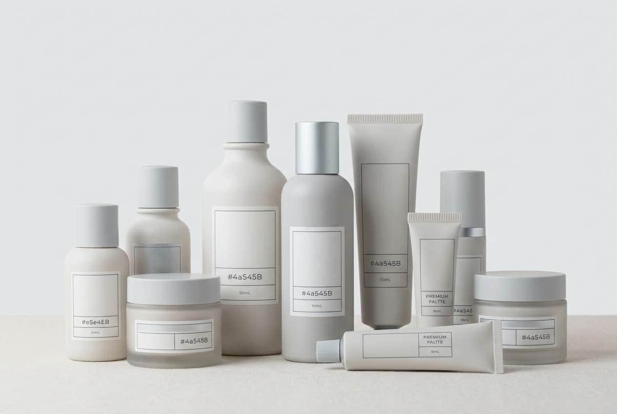 clean skincare packaging in platinum color scheme