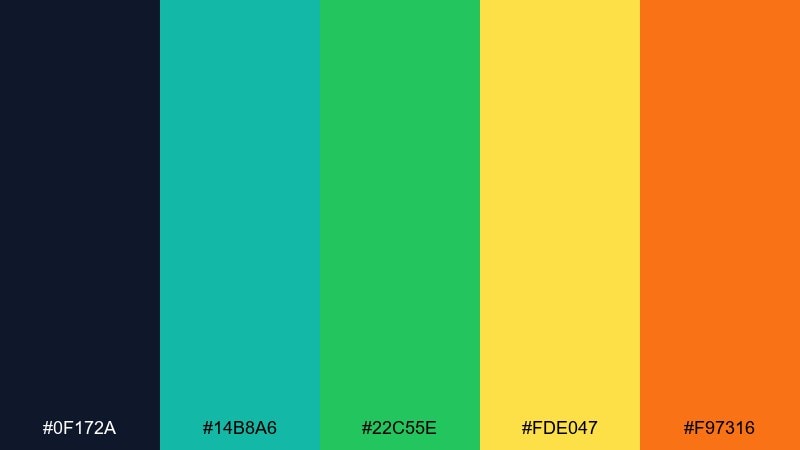 minimal tech pop blue green yellow orange color palette with hex codes