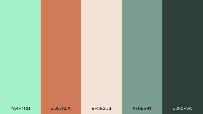 mint & terracotta clay color palette with hex codes