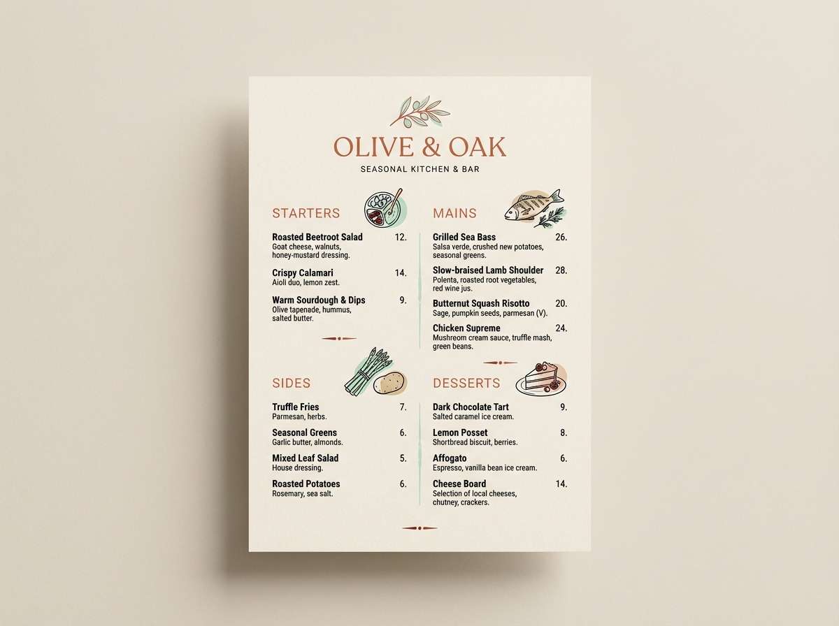 artisan restaurant menu