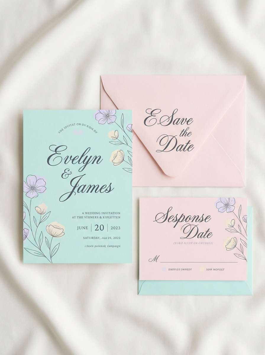 pastel wedding invitation