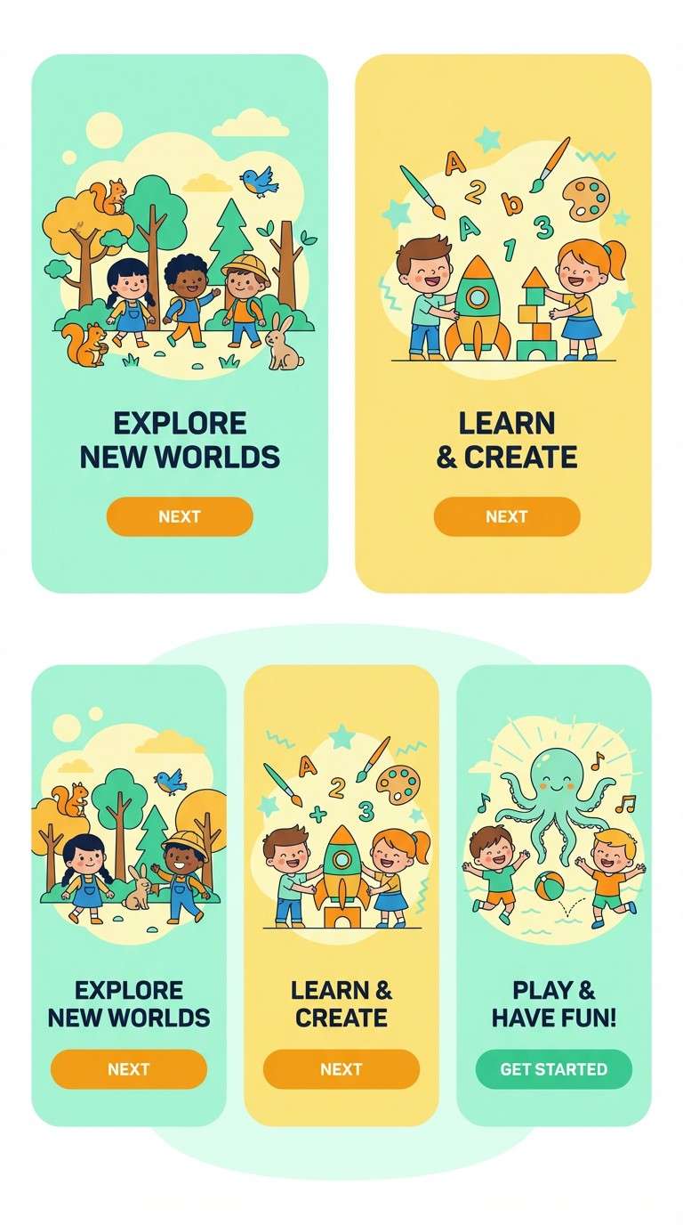 kids app onboarding screens