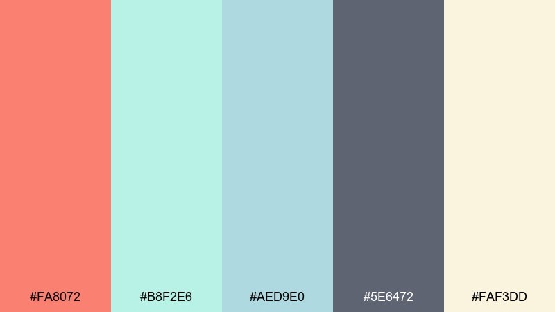 mint gelato fresh salmon color palette with hex codes