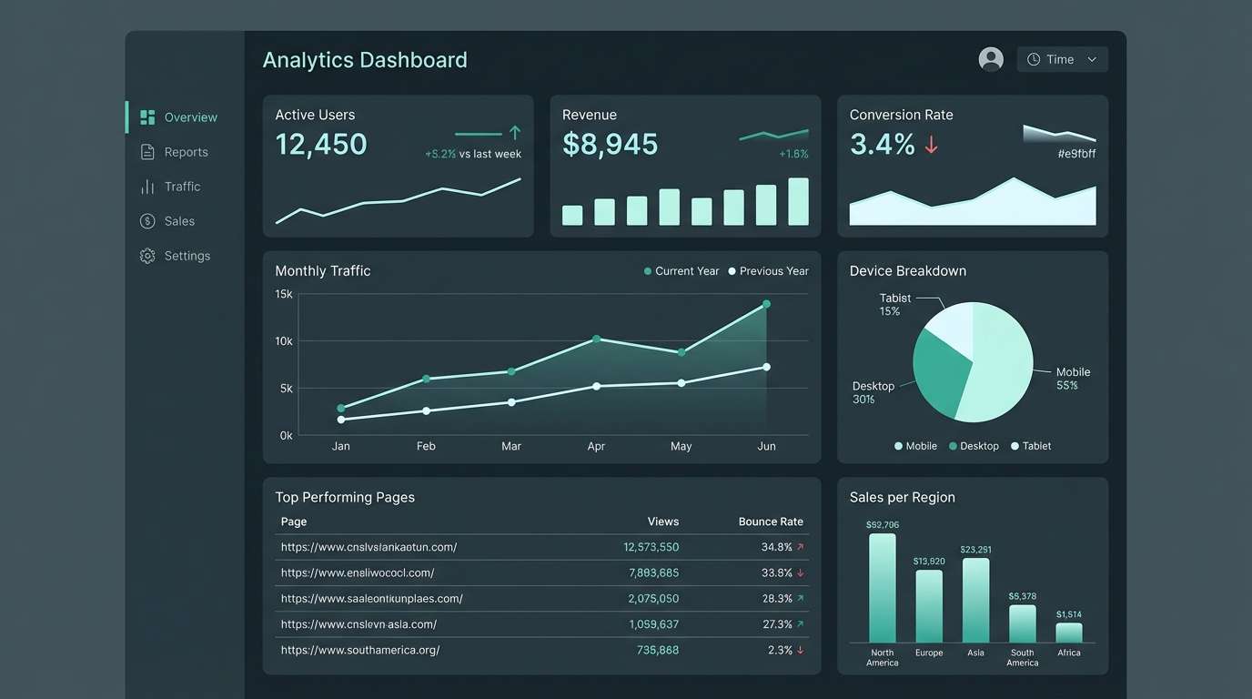 dark analytics dashboard with mint