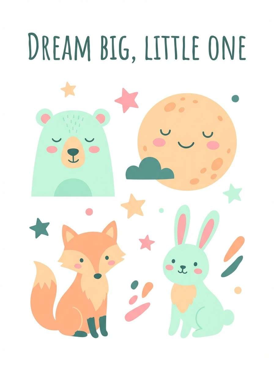 kids poster in mint peach