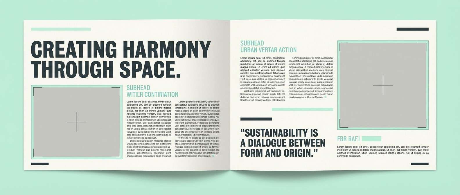 editorial layout in mint gray