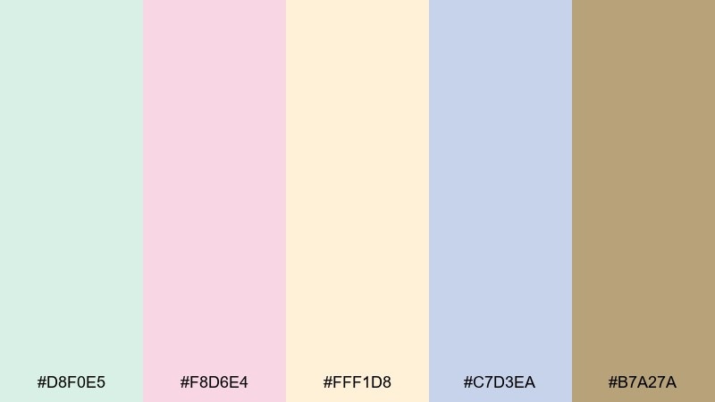 mint marzipan rococo color palette with hex codes