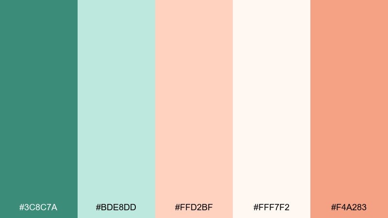 mint nectar green peach color palette with hex codes