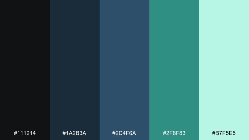 mint on charcoal black blue green color palette with hex codes