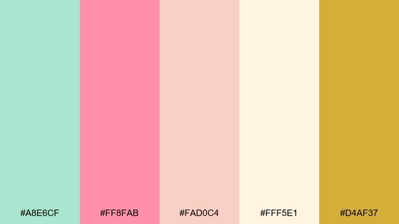 mint rose gold gender reveal color palette with hex codes