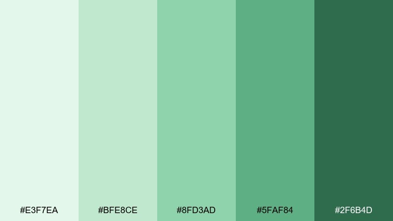 mint tea break pale green color palette with hex codes