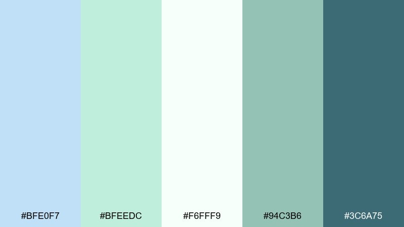 minted breeze powder blue color palette with hex codes