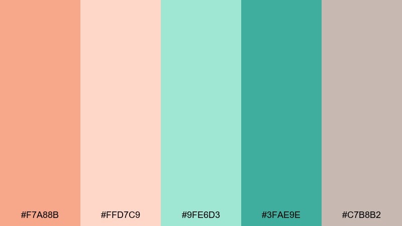 minted clay peach mint color palette with hex codes