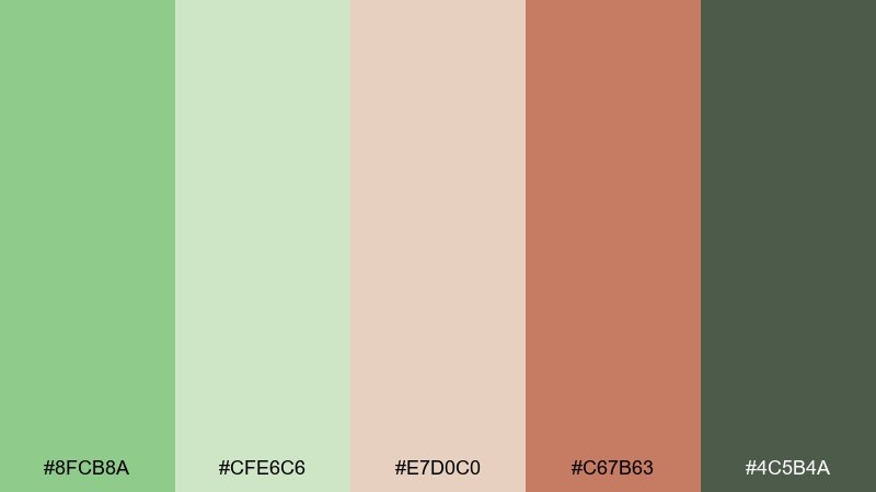 minted clay pistachio color palette with hex codes